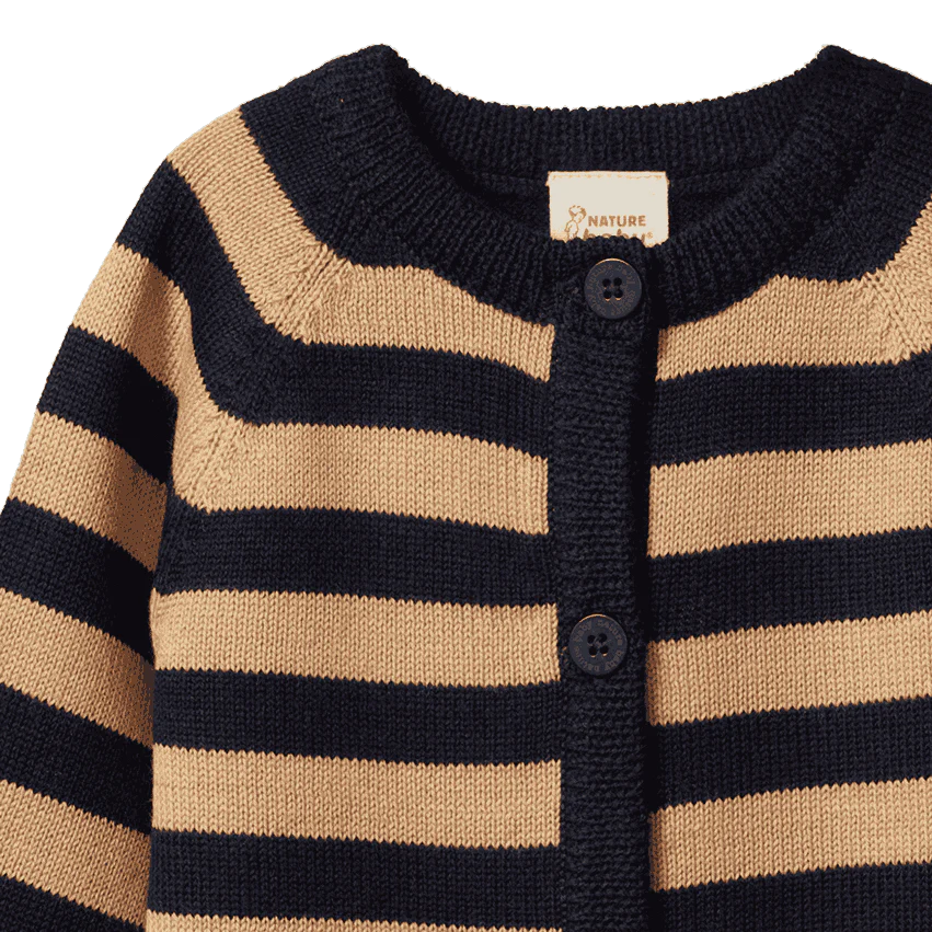 Merino Knit Cardigan - Navy/Caramel Stripe | Nature Baby