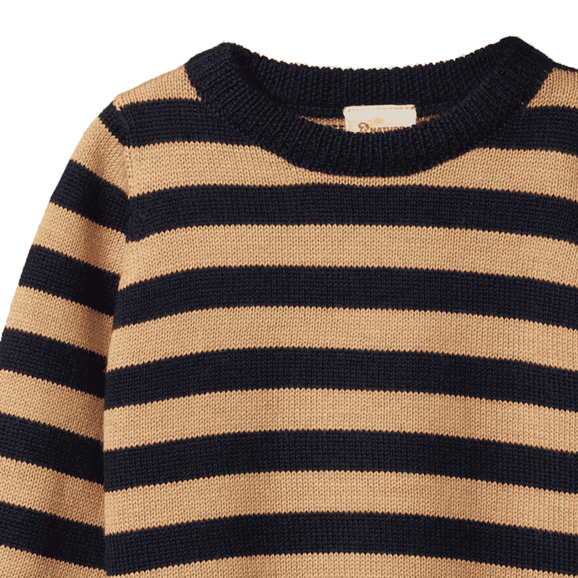 MERINO KNIT PULLOVER - Navy/Caramel Stripe | Nature Baby