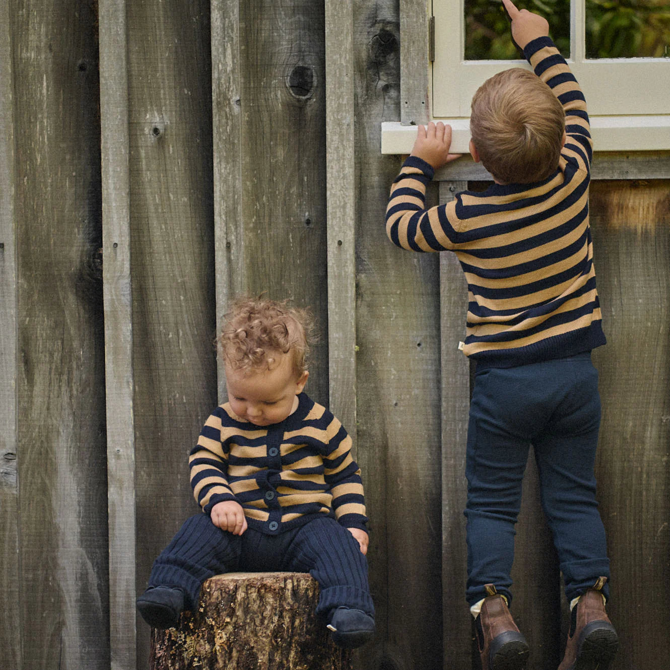Merino Knit Cardigan - Navy/Caramel Stripe | Nature Baby