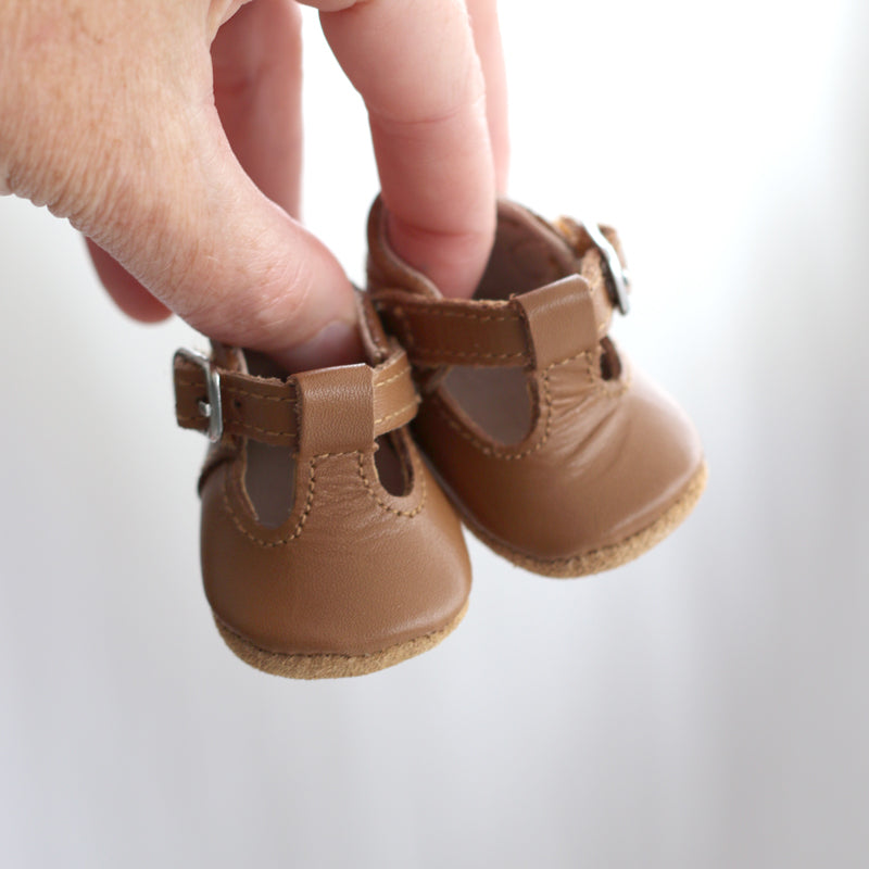 Leather Doll T Bar Shoes - Tan | Burrow & Be