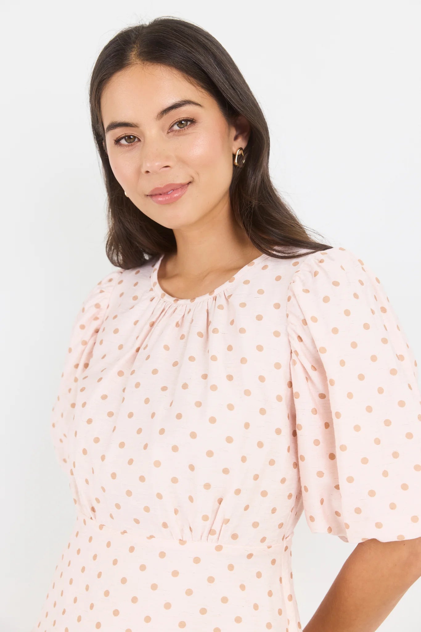 Eventual Blush Polka Dot Mid Sleeve Fit and Flare Top - Blush Polka Dot | Stories Be Told