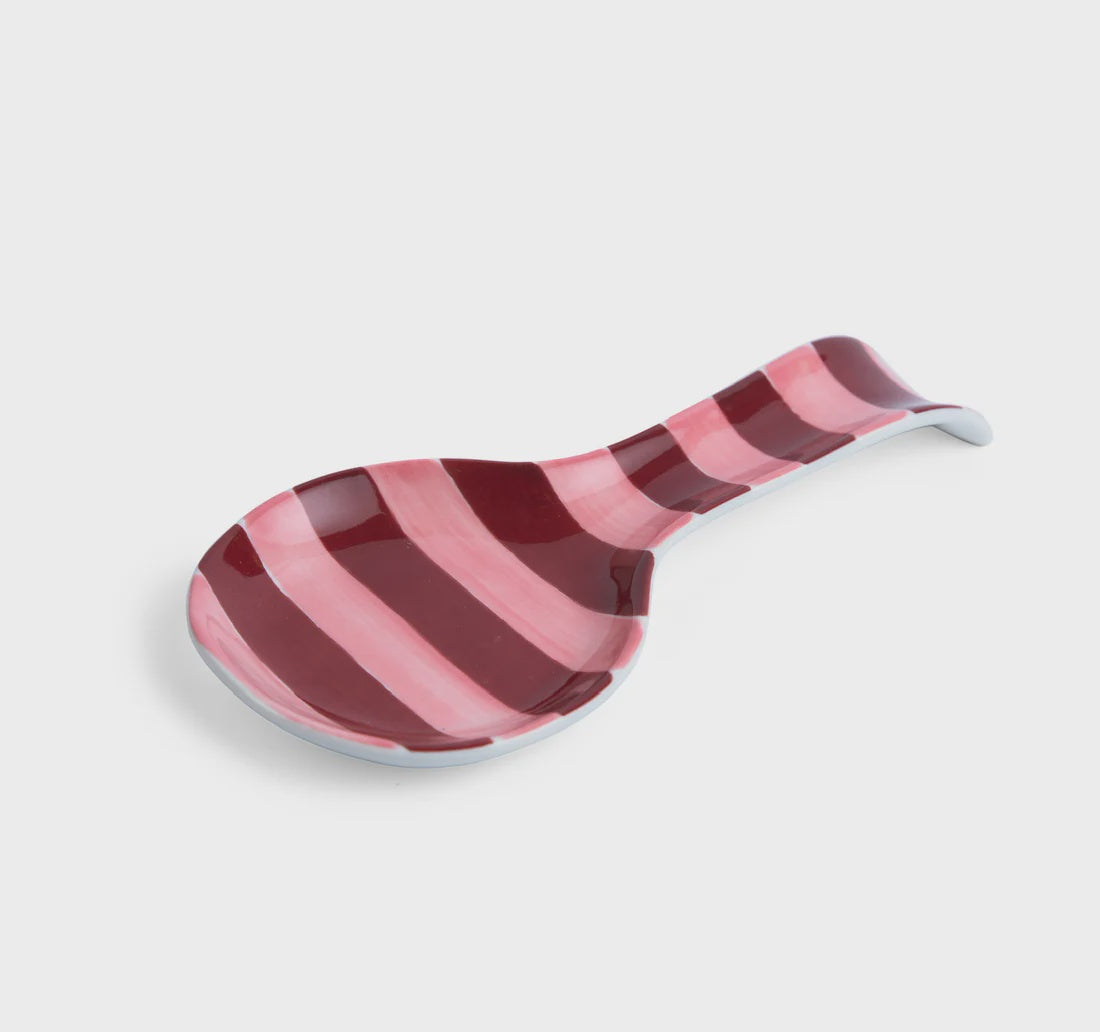 Ceramic Spoon Rest - Pink & Burgundy Stripe | Noss & Co