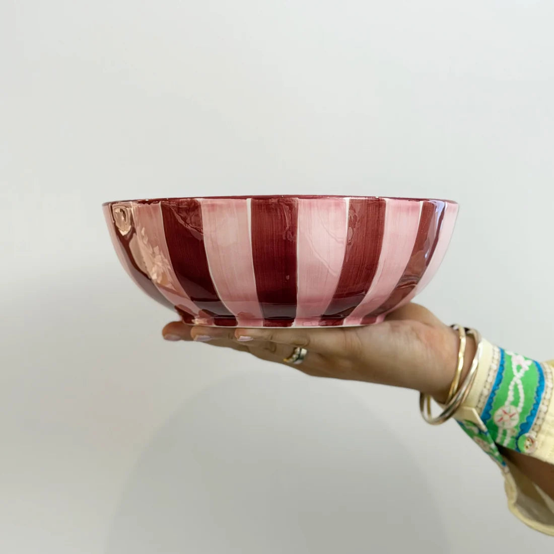 Ceramic Salad Bowl - Pink & Burgundy Stripe | Noss & Co