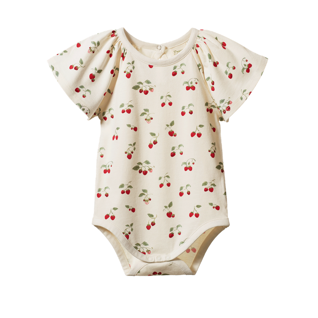 FAYE BODYSUIT. Strawberry Blush Print | Nature Baby