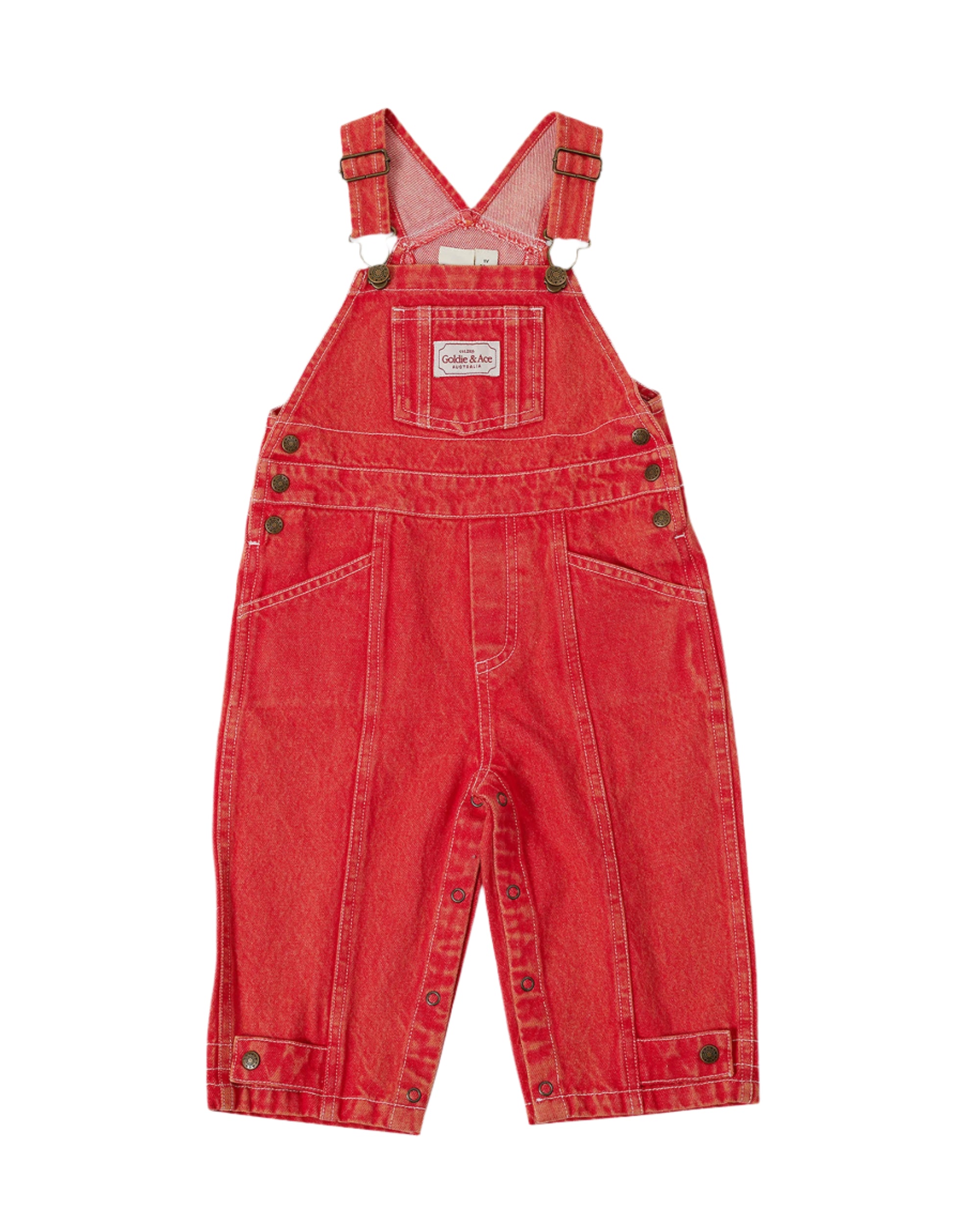 Blake Vintage Washed Denim Overalls || Apple Red | Goldie and Ace