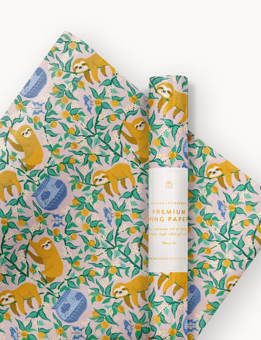 Gift Wrap Roll 3m - Sloth | Bespoke Letterpress