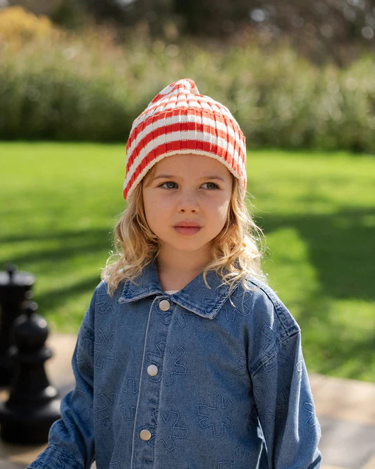 Organic Striped Pixie Rib Beanie - Sauce | Grown