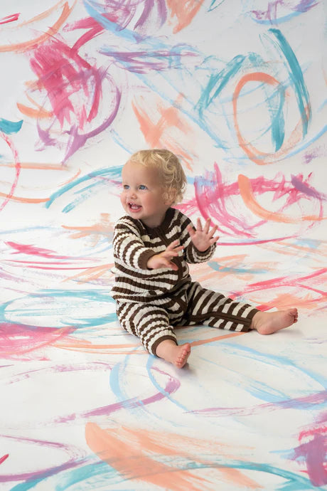 Organic Rib Stripe Knit Zipper Jumpsuit - Espresso & Milk | Grown