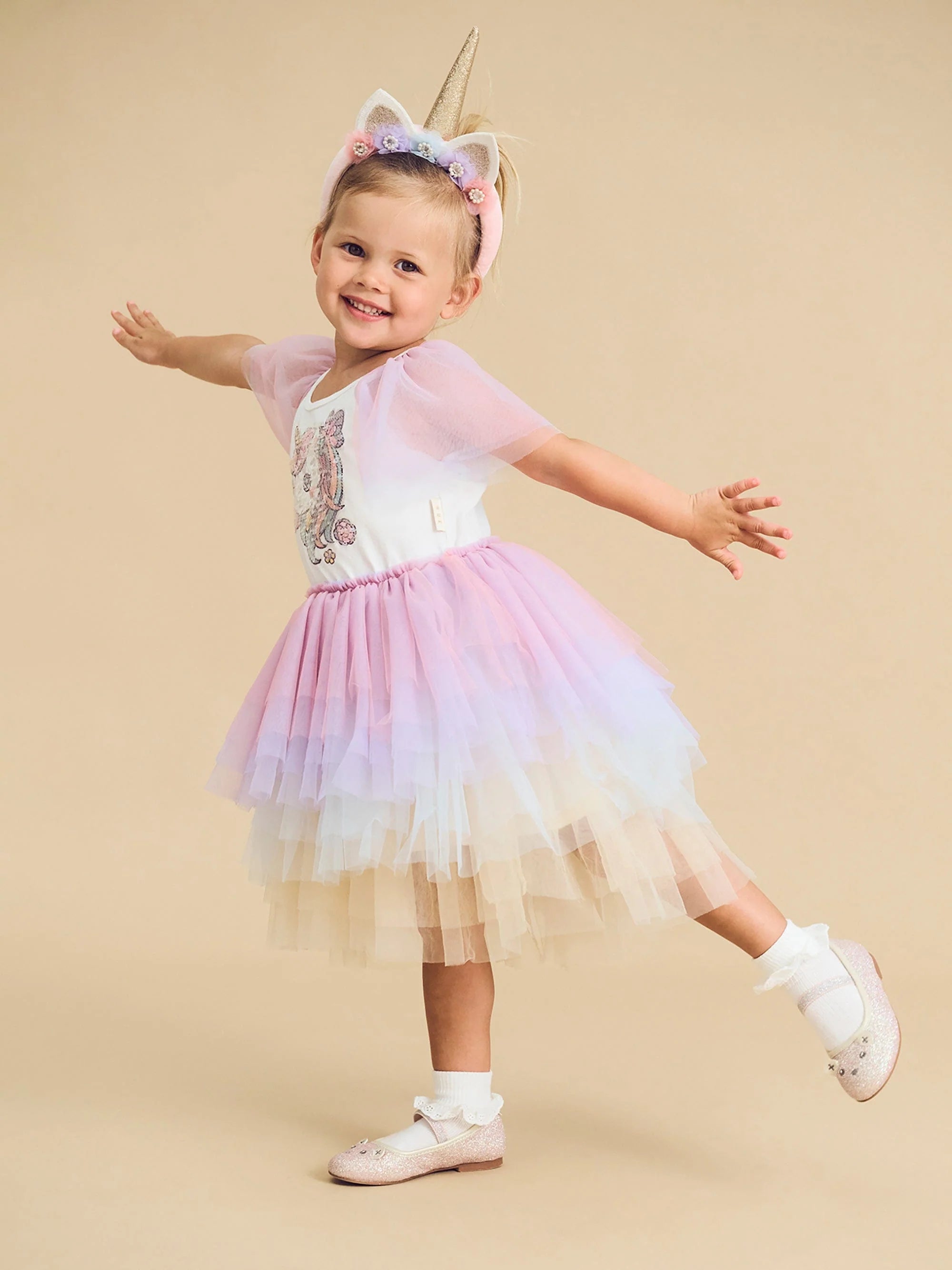 UNICORN TIERED RAINBOW PARTY DRESS | Huxbaby