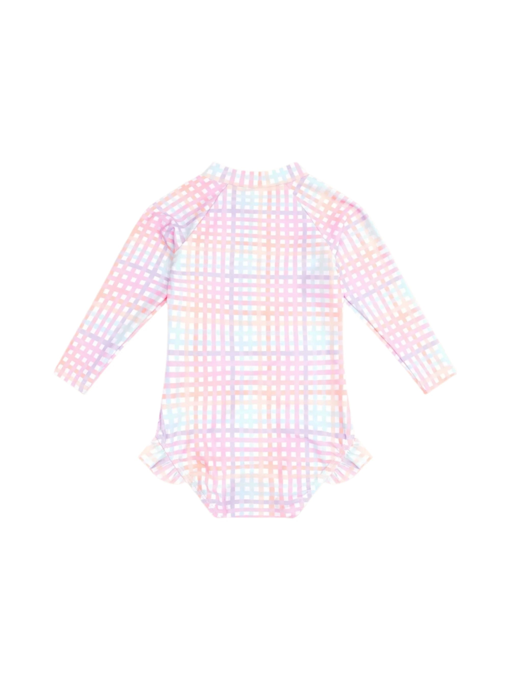 RAINBOW CHECK FRILL ZIP SWIMSUIT | Huxbaby