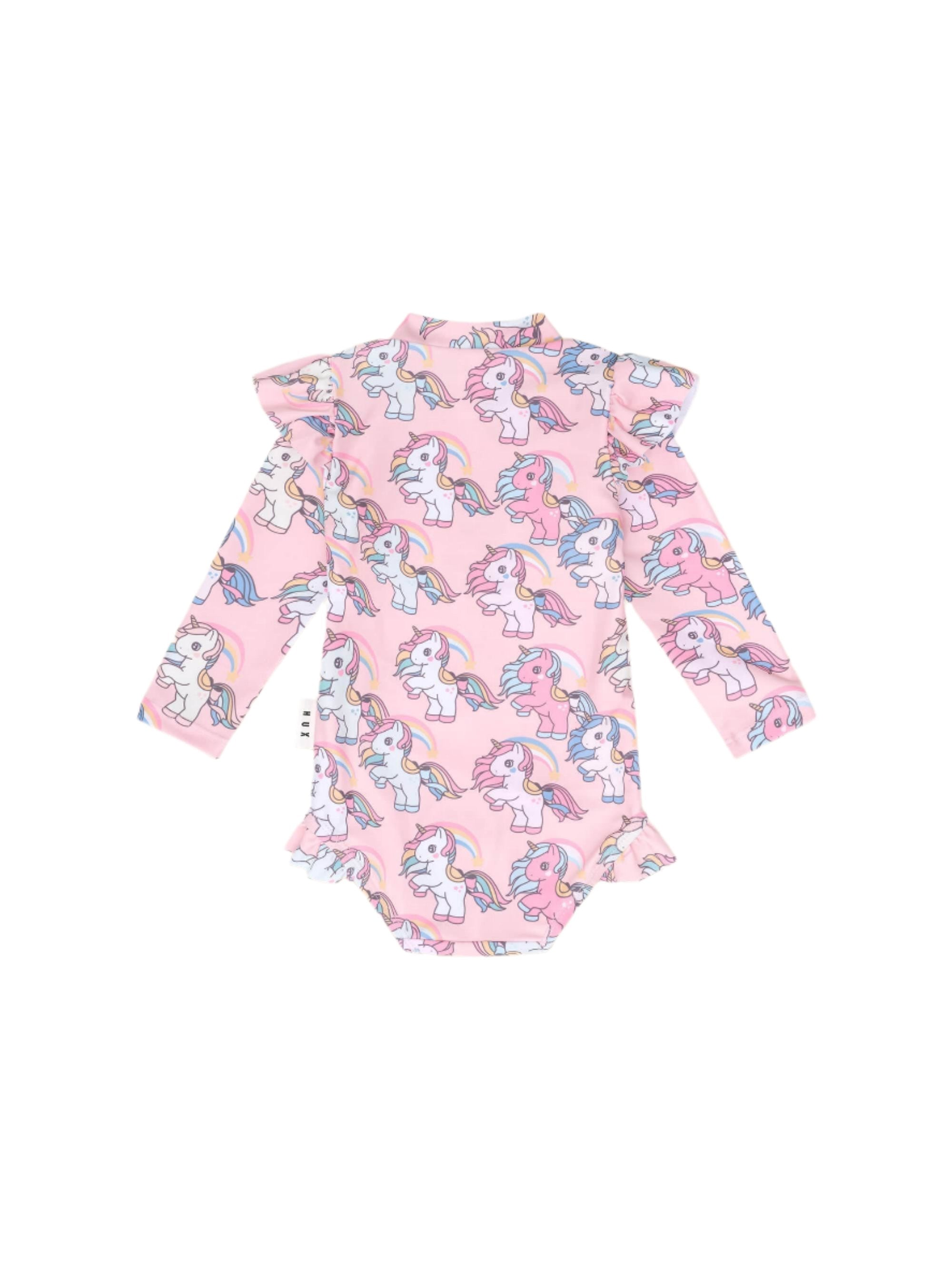 RAINBOW UNICORN ZIP SWIMSUIT - CANDY | Huxbaby