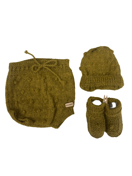 0-3M Pickle Alpaca Bloomers + Hat + Booties Set | Ida & Ish
