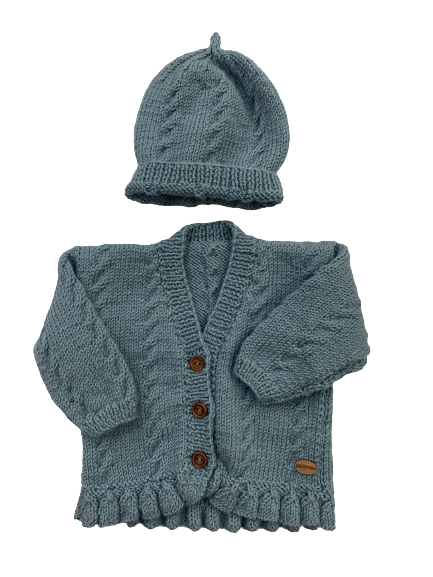 0-3M Aqua Merino Cardigan + Hat  Set | Ida & Ish