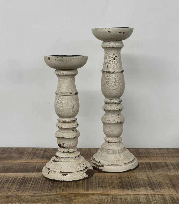 Distressed Candle Stick - White | Blue Goose Imports