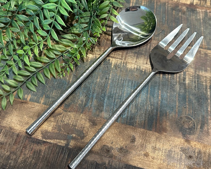 Round Hammered Handle Salad Servers | Blue Goose Imports