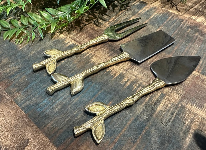 Gold Twig & Leaf Cheese Knife - Set of 3 | Blue Goose Imports