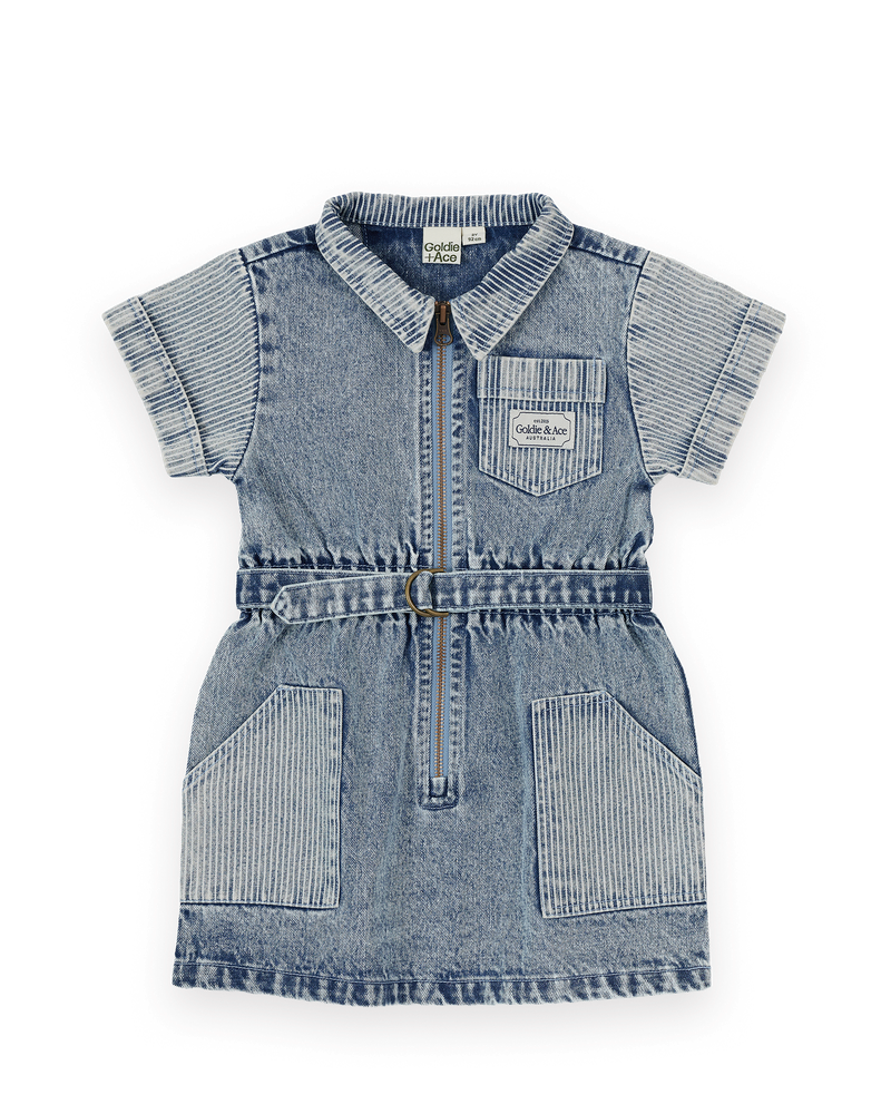 Piper Pinstripe Denim Belted Dress | Goldie + Ace