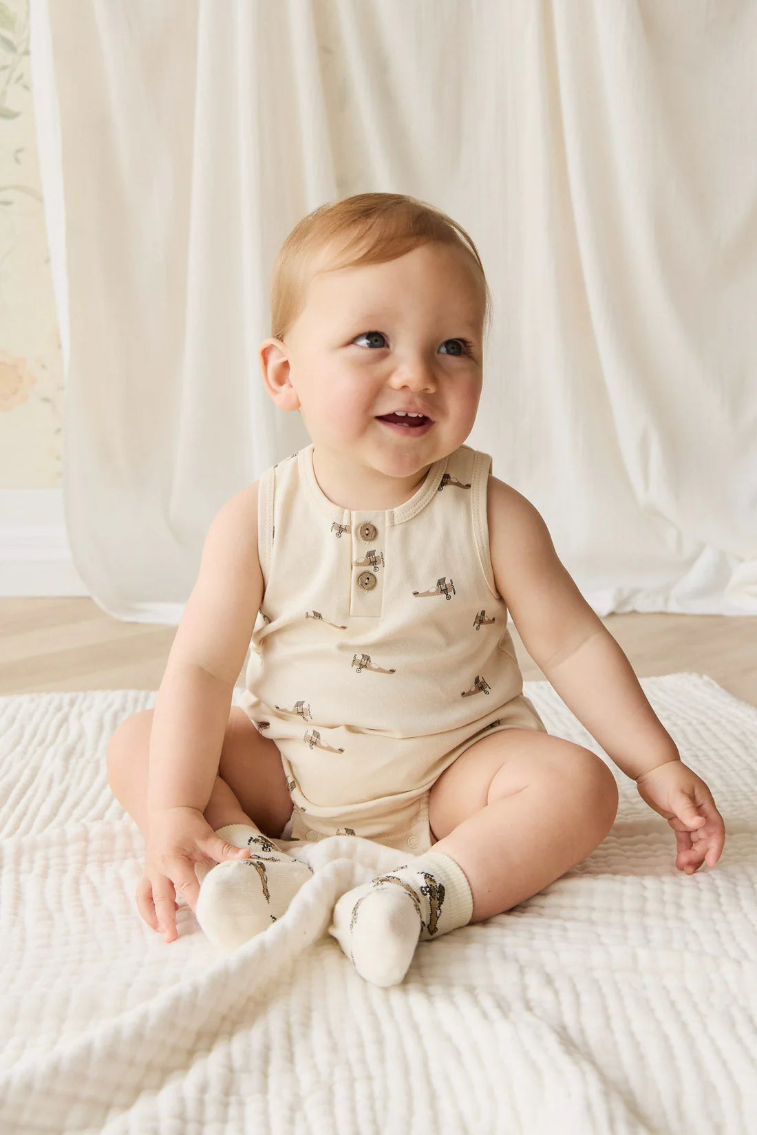 Pima Cotton Archie Playsuit | Fly High Vanilla Cream | Jamie Kay