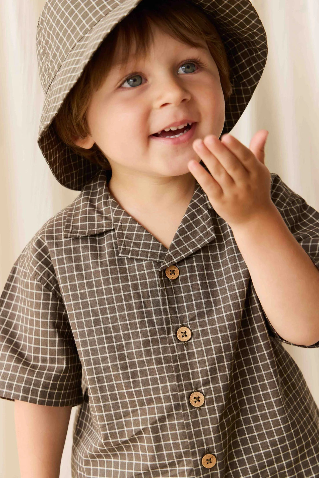 Organic Cotton Silas Shirt | Coffee Grid | Jamie Kay