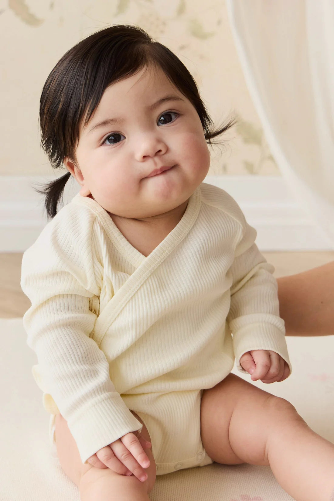 Organic Cotton Modal Marina Long Sleeve Bodysuit - Parchment | Jamie Kay