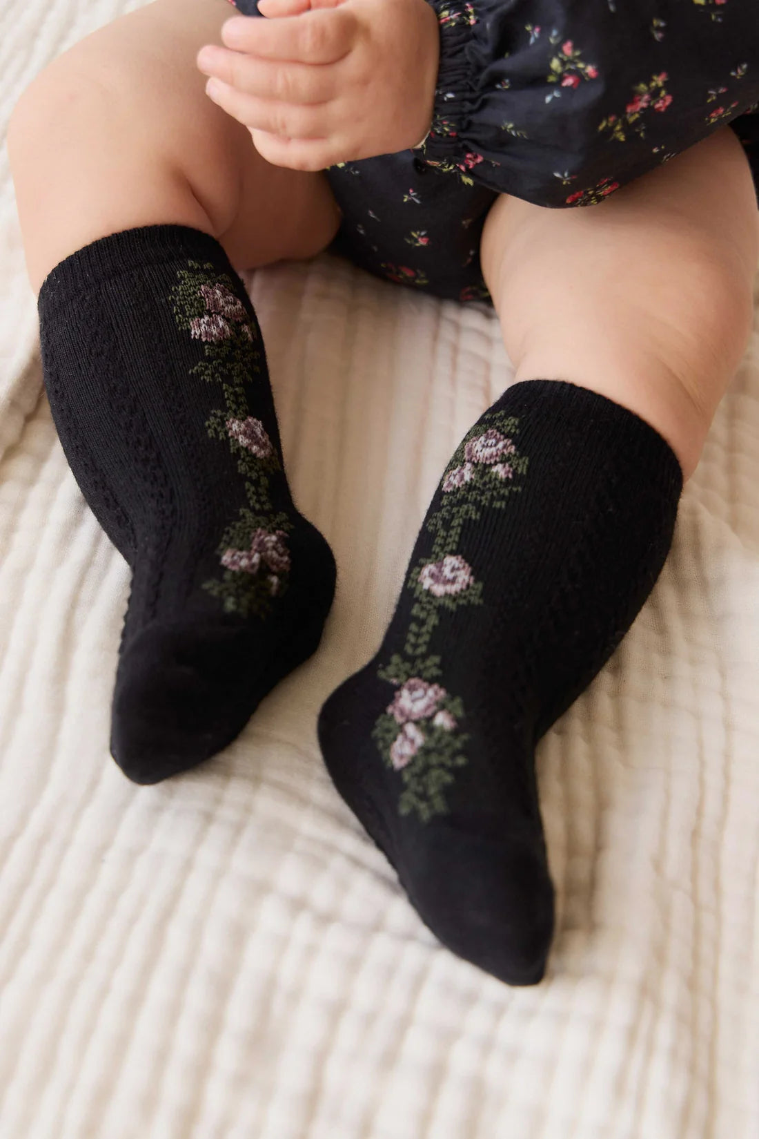 Tasha Floral Jacquard Sock | Black Beauty | Jamie Kay