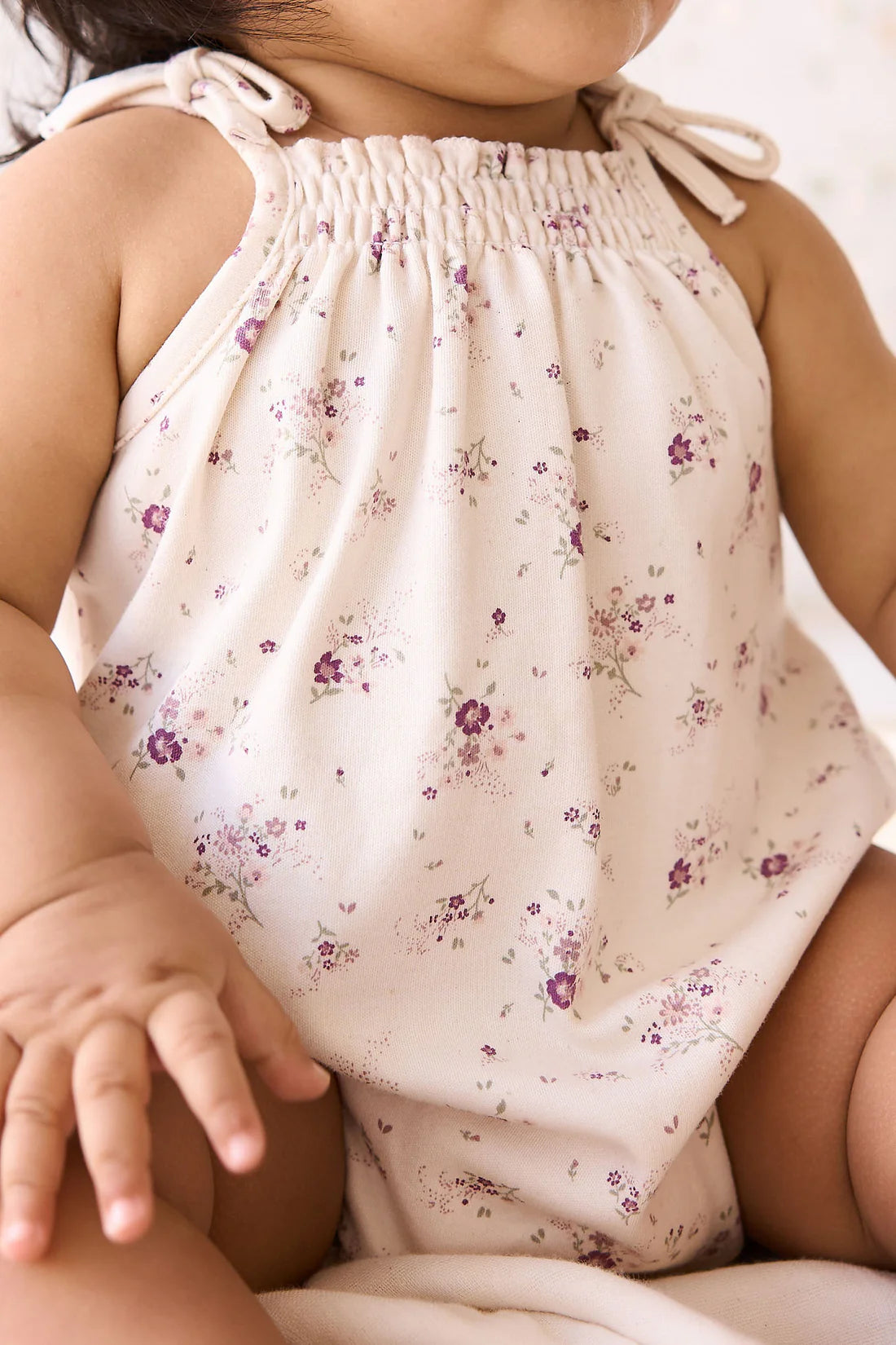 Organic Cotton Cassie Playsuit - Sweet William Floral Natural | Jamie Kay