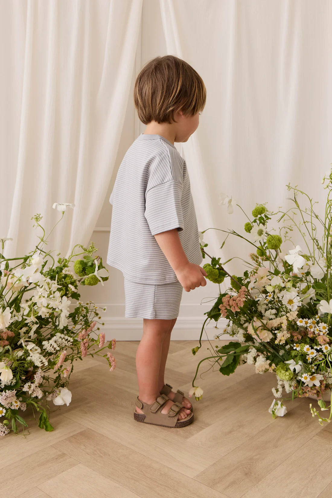 Pima Cotton Wesley Short - Fine Stripe Missouri/Parchment | Jamie Kay