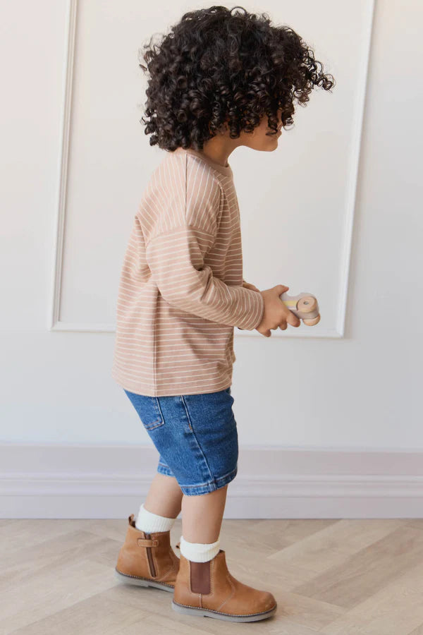 Organic Cotton Levi Long Sleeve Top - Daily Stripe Pale Terracotta/Buff | Jamie Kay