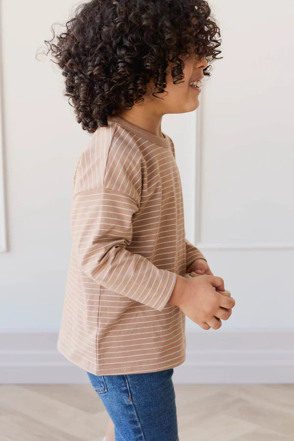 Organic Cotton Levi Long Sleeve Top - Daily Stripe Pale Terracotta/Buff | Jamie Kay