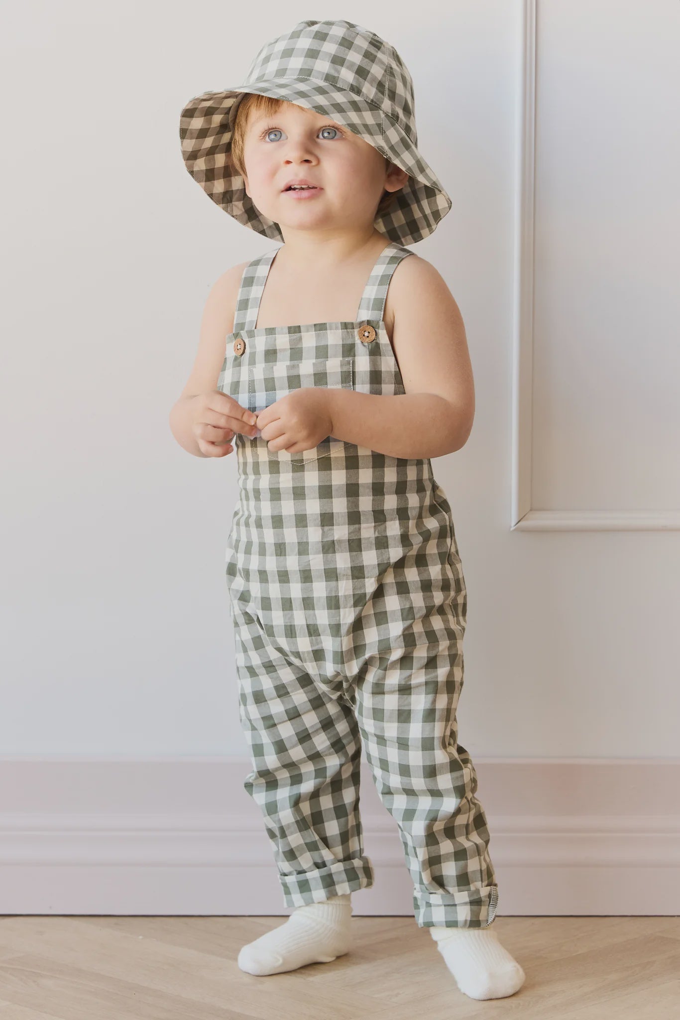 Organic Cotton Kingston Overall - Gingham Grape Leaf| Jamie Kay