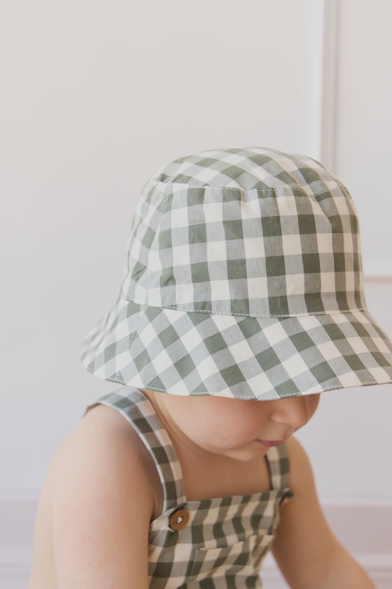 Organic Cotton Bucket Hat - Gingham Grape Leaf | Jamie Kay