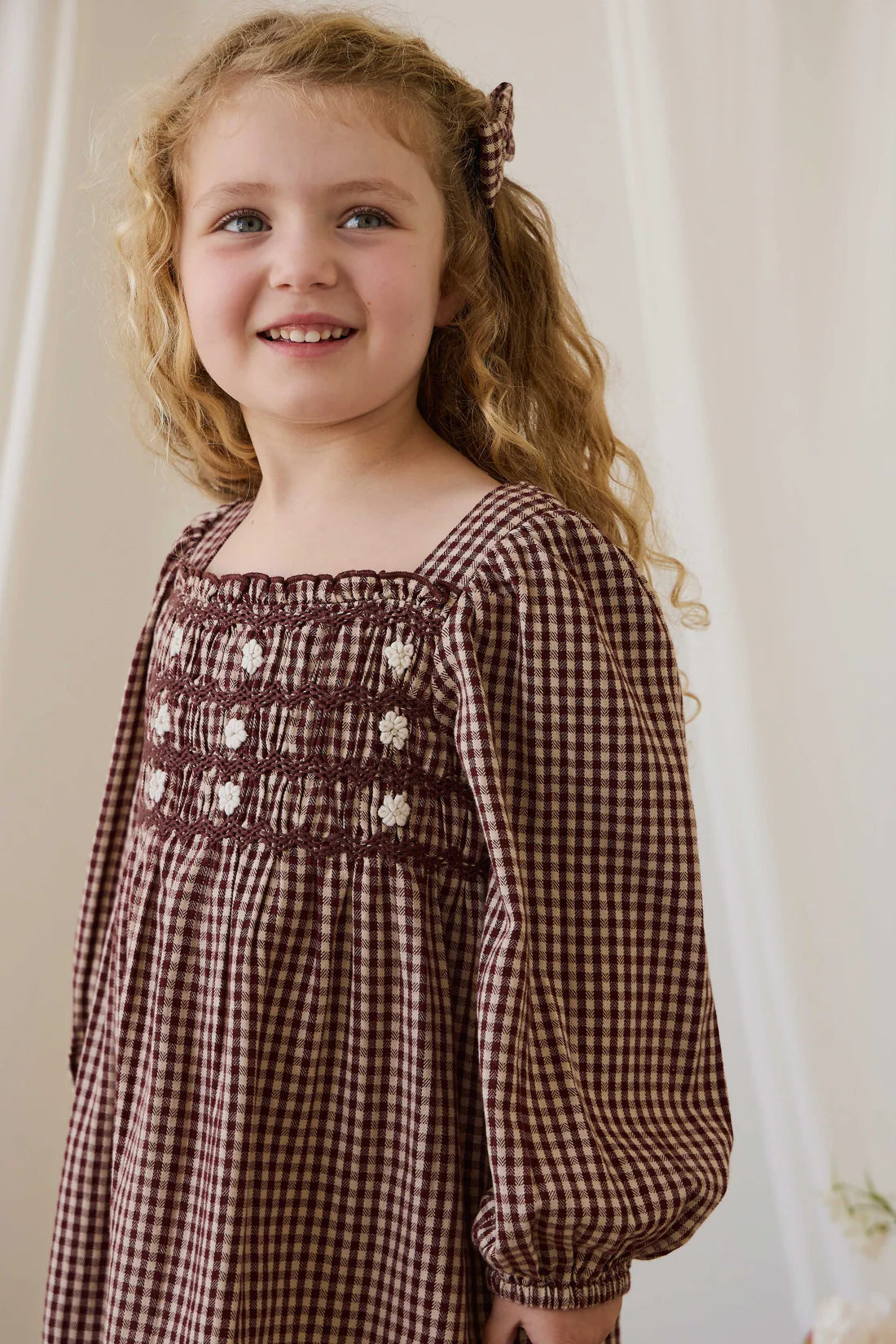 Organic Cotton Cecile Dress - Cinnamon Gingham | Jamie Kay