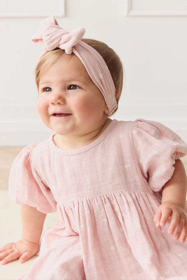 Organic Cotton Muslin Headband - Petite Heart Old Rose |Jamie Kay