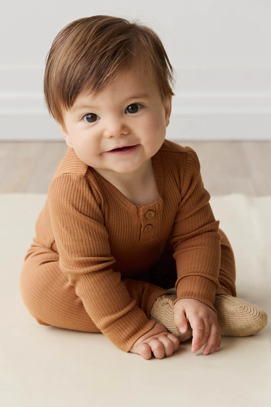 Organic Cotton Modal Long Sleeve Bodysuit - Baker | Jamie Kay