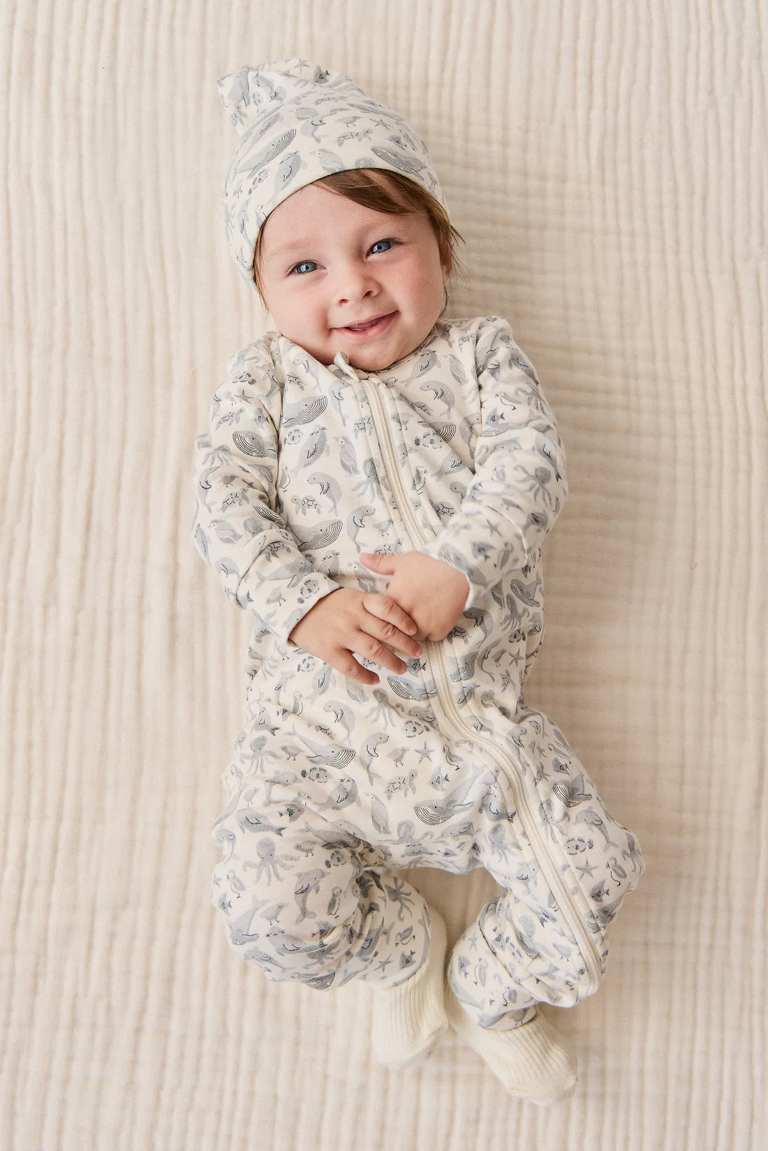 Organic Cotton Reese Zip Onepiece - Sea Life | Jamie Kay