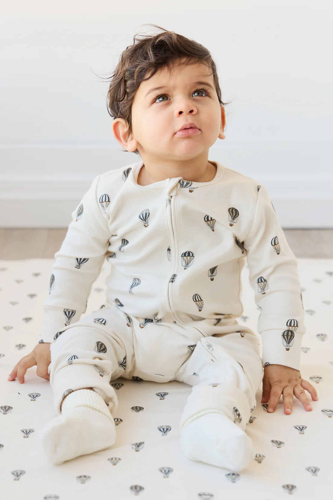 Organic Cotton Reese Zip Onepiece - Montgolfiere Cloud | Jamie Kay