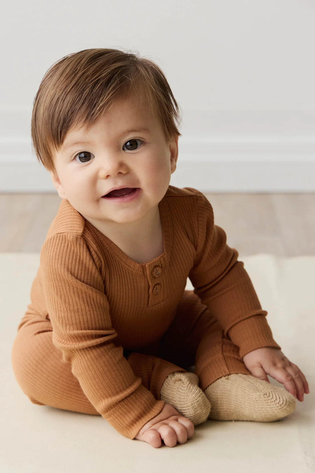 Organic Cotton Modal Long Sleeve Bodysuit - Baker | Jamie Kay