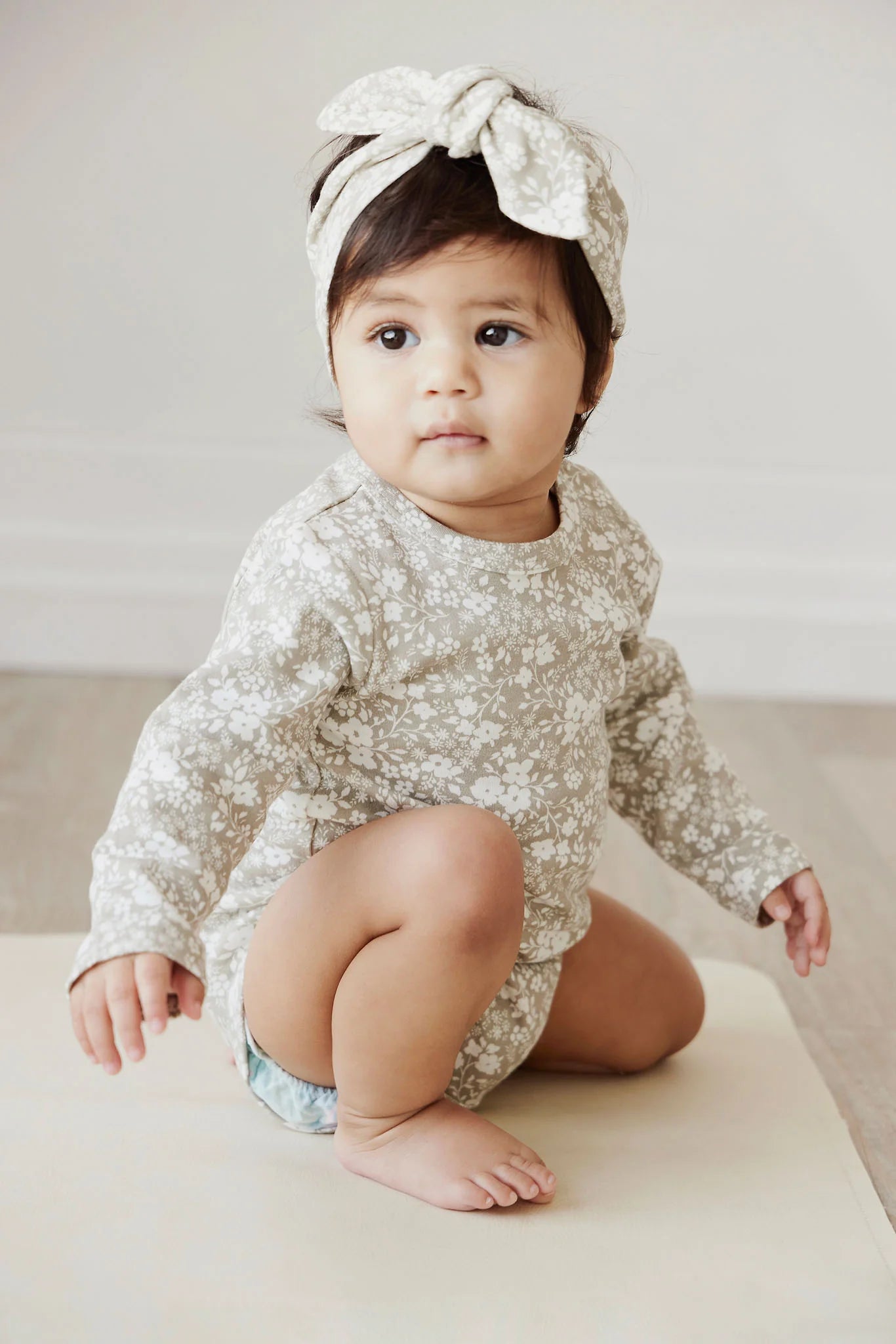 Organic Cotton Long Sleeve Bodysuit - Pansy Floral Mist | Jamie Kay