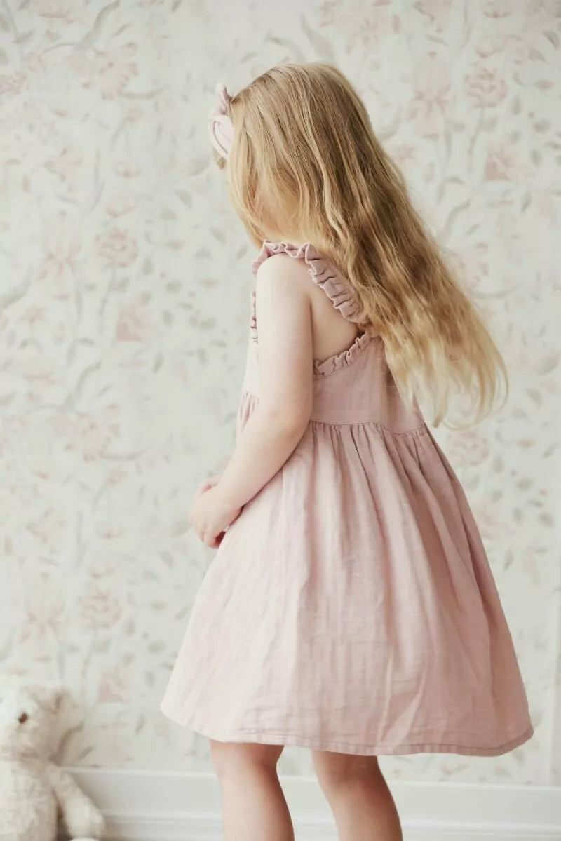 Organic Cotton Muslin Gemima Dress - Mauve Shadow Jamie Kay