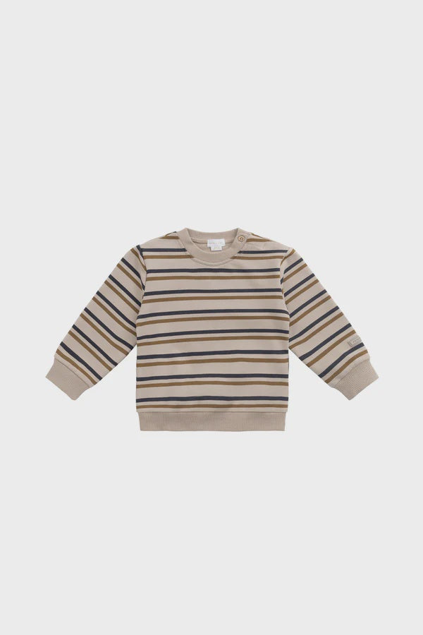 Organic Cotton Jalen Oversized Jumper - Raynor Stripe Pale Khaki | Jamie Kay