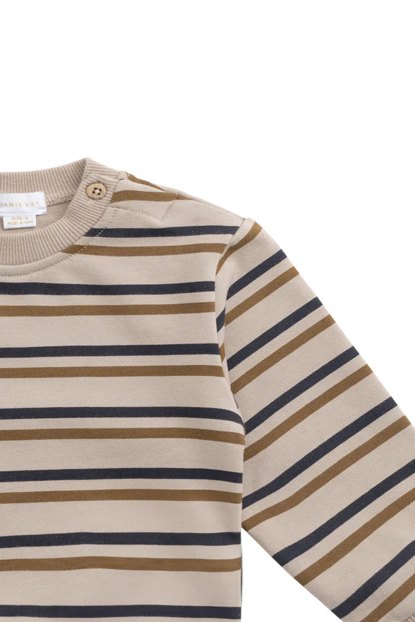 Organic Cotton Jalen Oversized Jumper - Raynor Stripe Pale Khaki | Jamie Kay