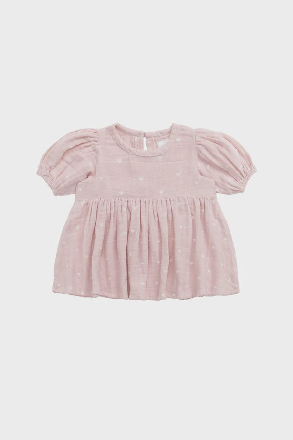 Organic Cotton Muslin Elodie Top - Petite Heart Old Rose | Jamie Kay