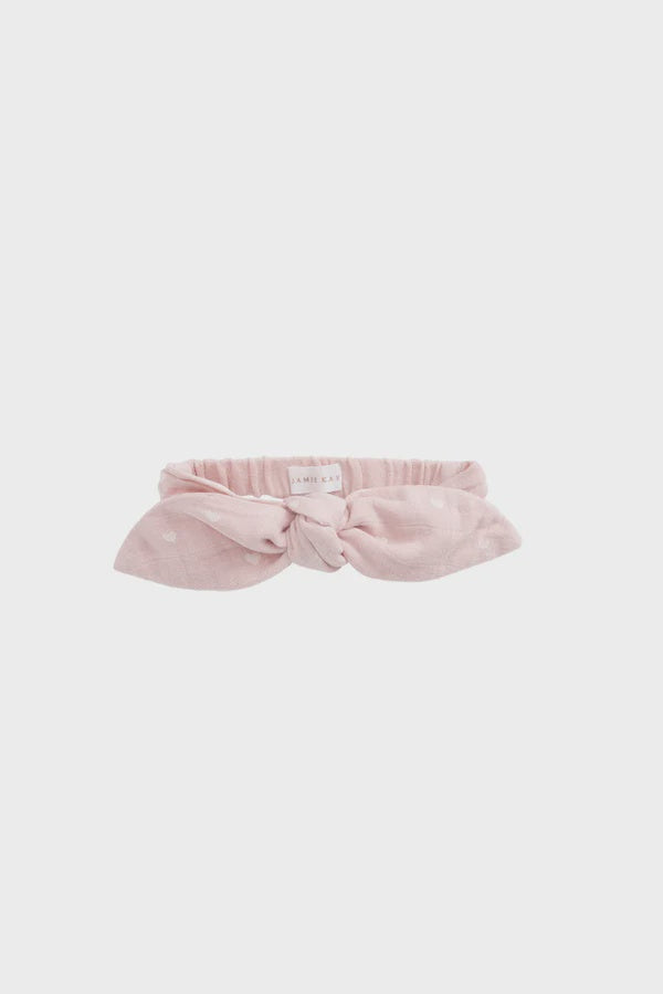 Organic Cotton Muslin Headband - Petite Heart Old Rose |Jamie Kay