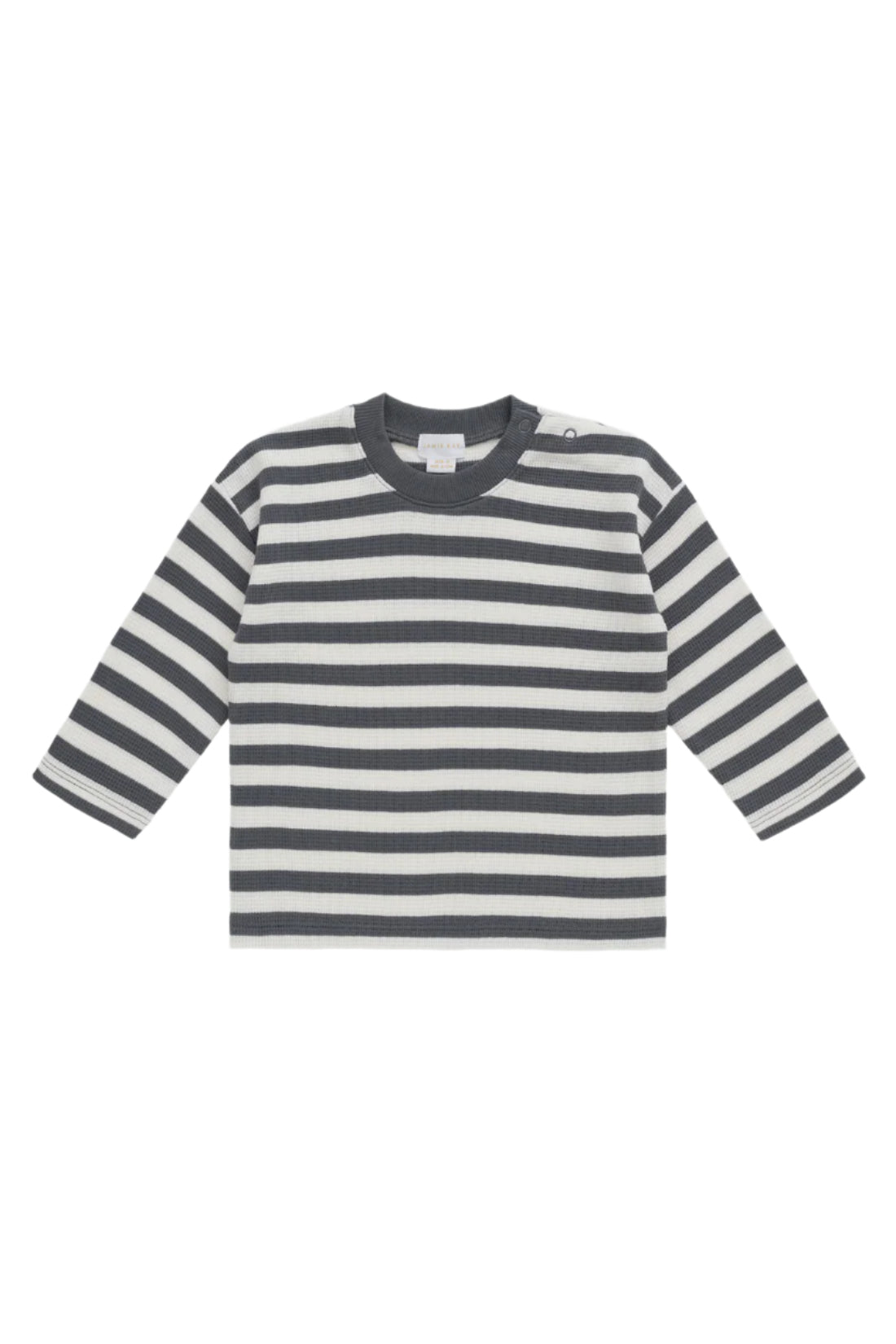 Organic Cotton Waffle Leith Long Sleeve Top - Oliver Stripe Atlantic/Cloud | Jamie Kay