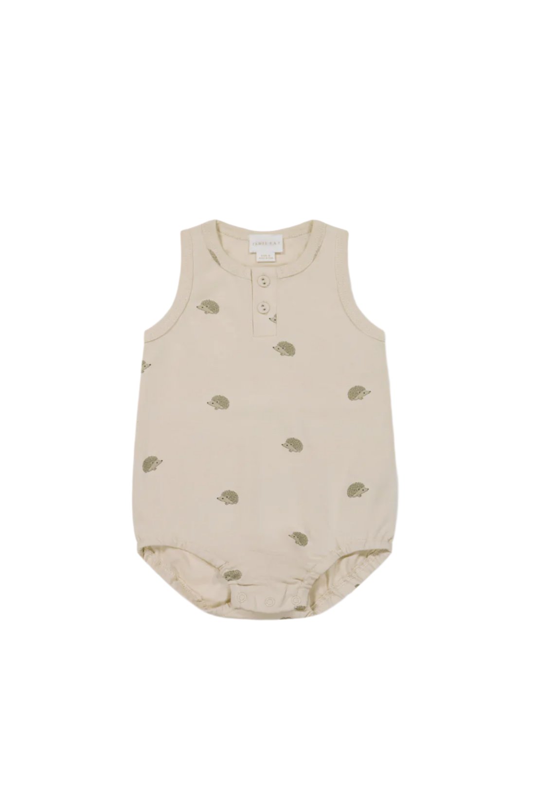 Pima Cotton Noah Playsuit - Henry Hedgehog Birch | Jamie Kay