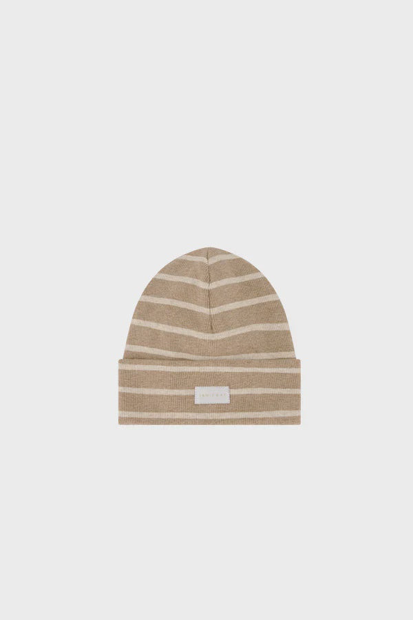 Organic Cotton Fine Rib Beanie - Elias Stripe Sable Marle | Jamie Kay