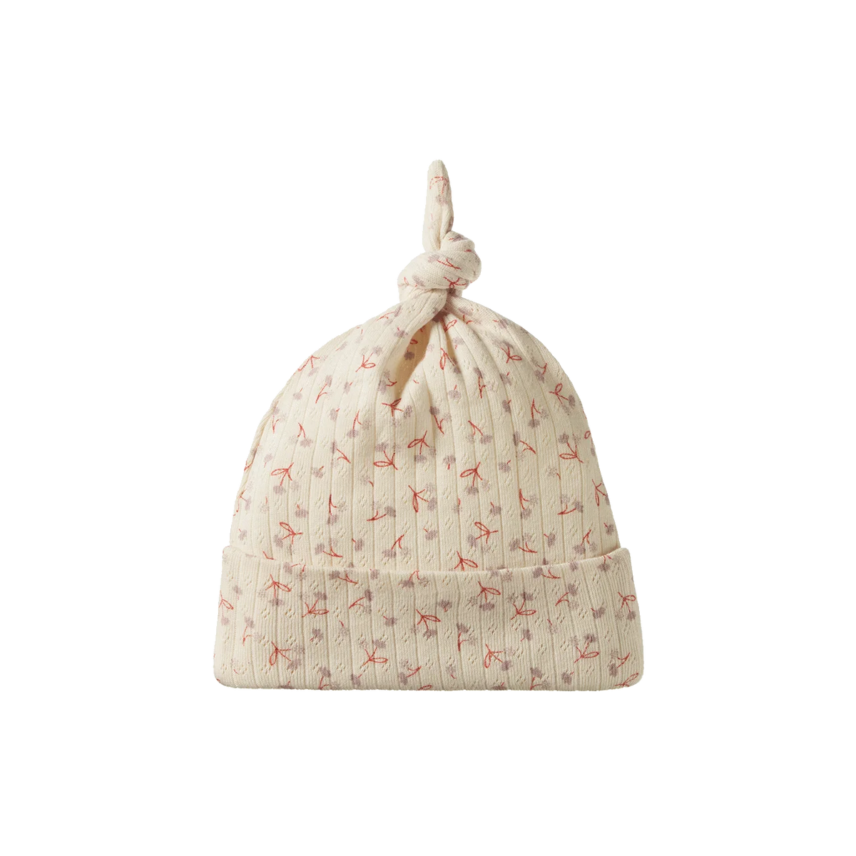 KNOTTED BEANIE POINTELLE - Dandelion Print | Nature Baby