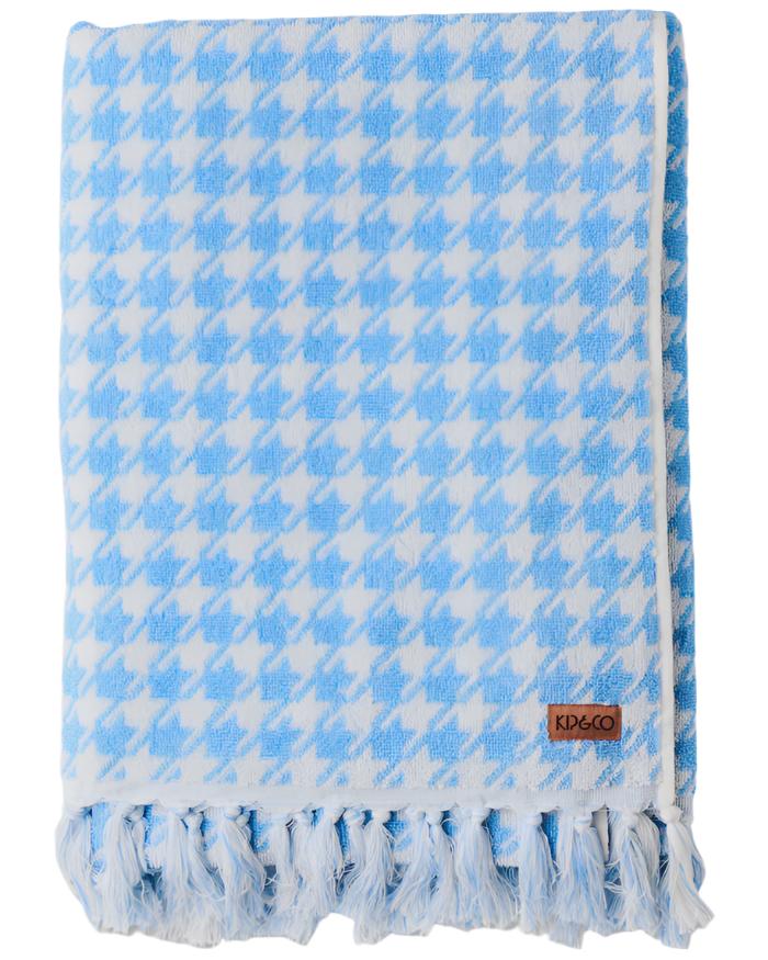 Houndstooth Blue Terry Bath Towel One Size