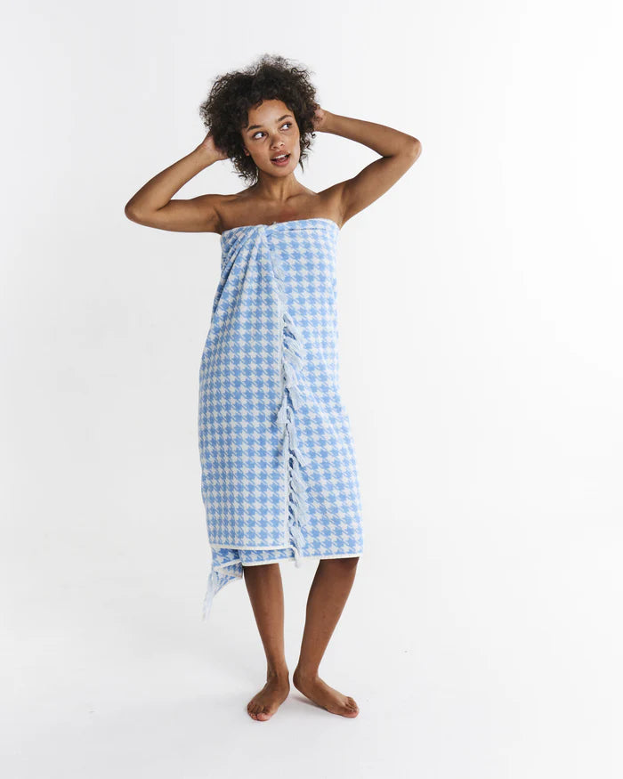 Houndstooth Blue Terry Bath Towel One Size