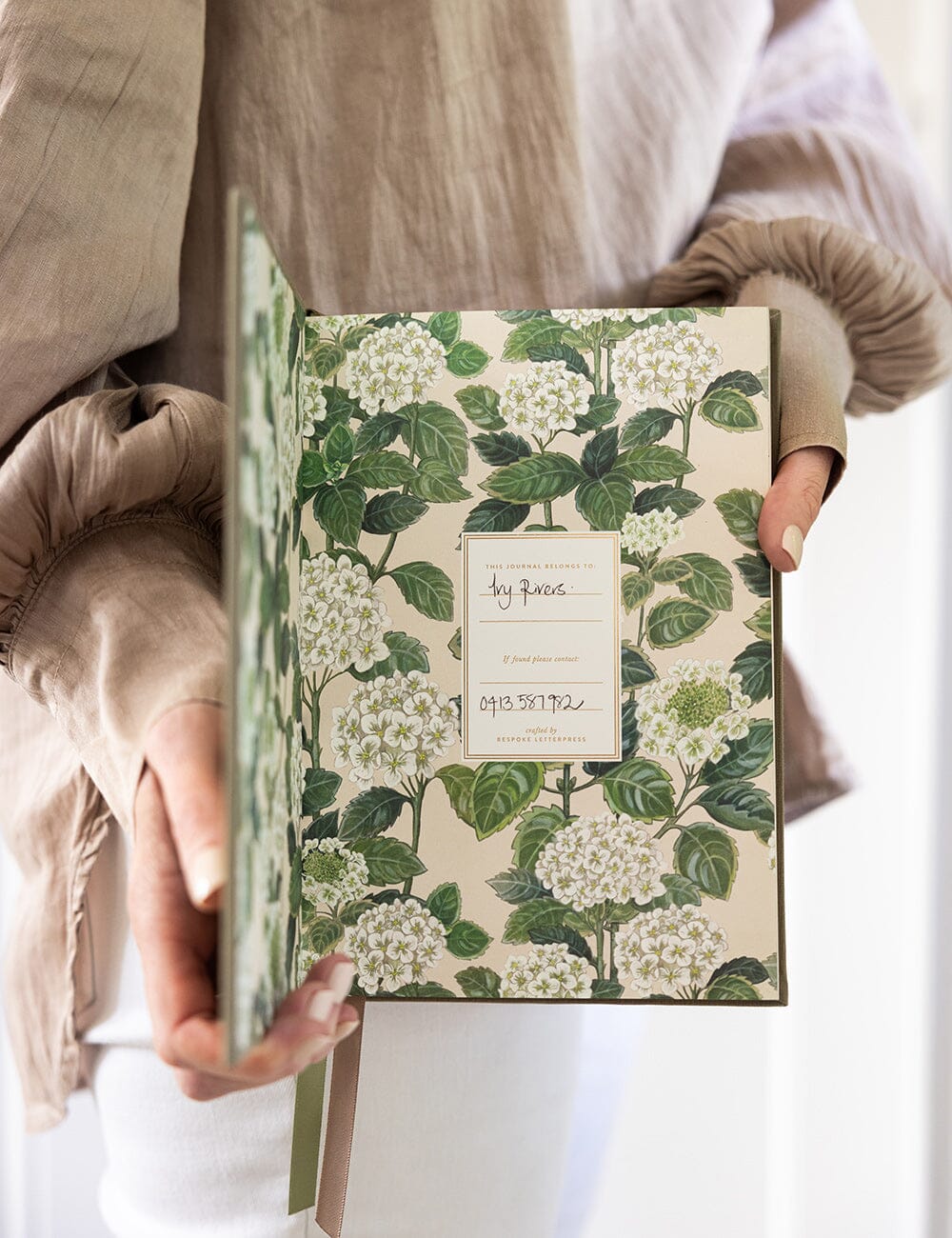 Linen Bound Journal - Saltmarsh Green (Bullet Journal) | Bespoke Letterpress